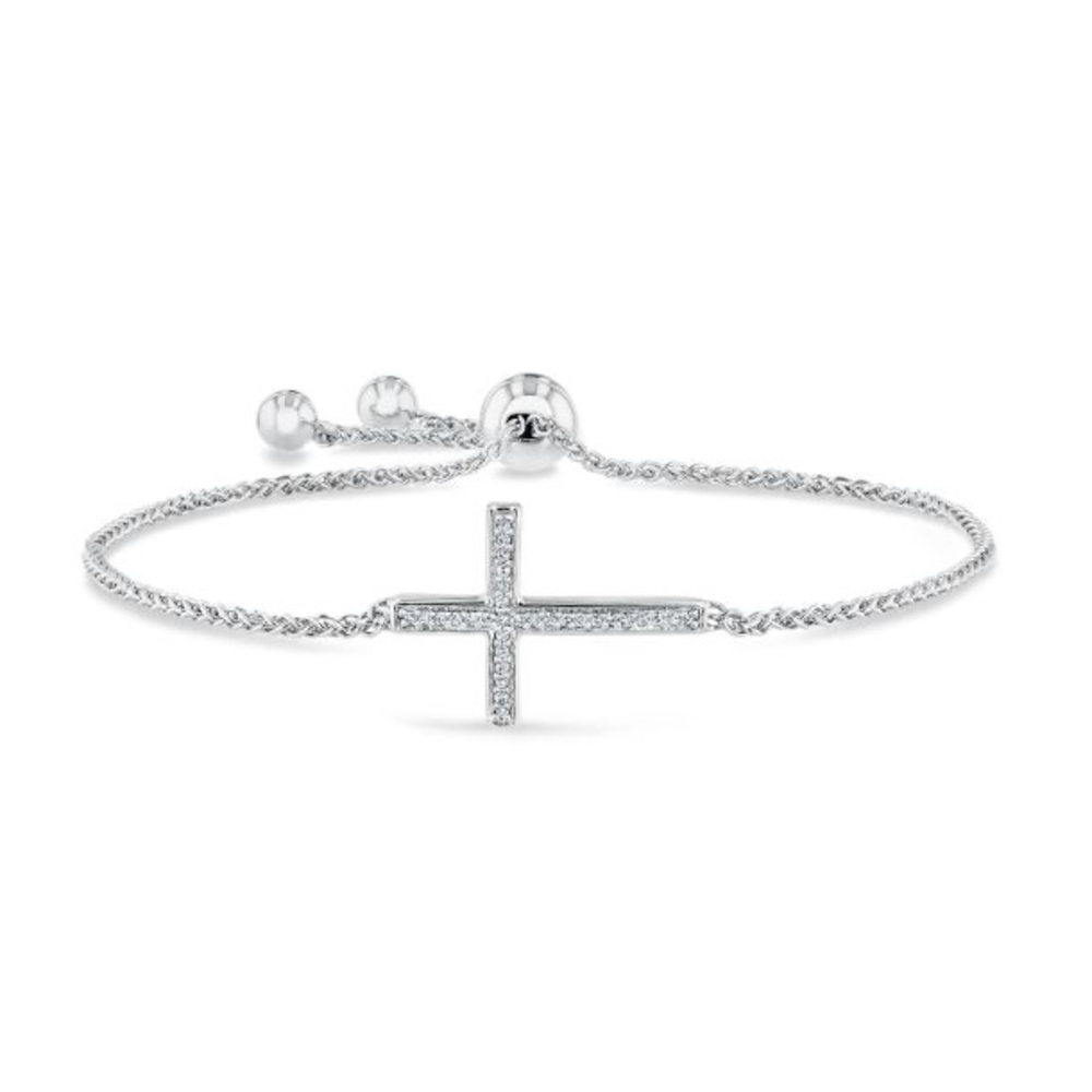 Silver Sideways Cross Bracelet with Adjustable Fit